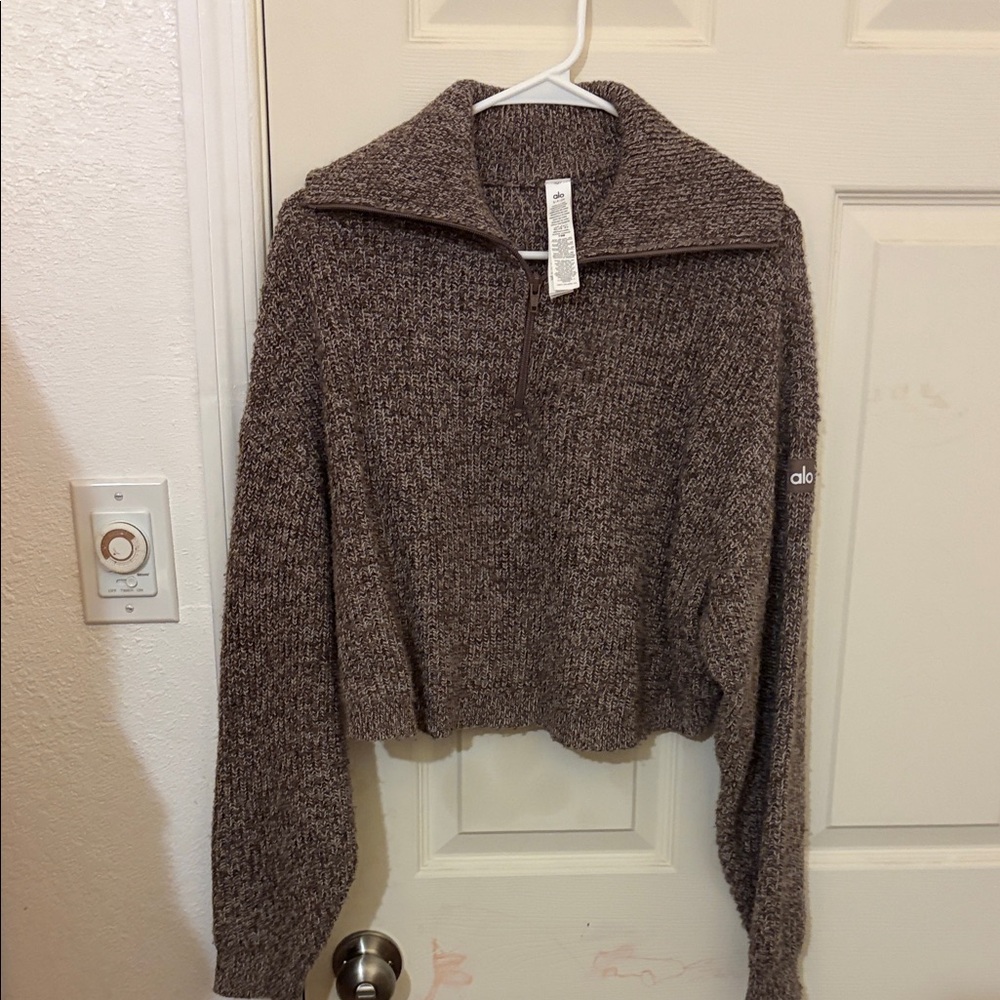 ALO Yoga Heathered Brown Cowl Neck Sweater